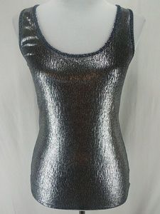 Elie Tahari Tank Top Metallic Silver Black Shirt